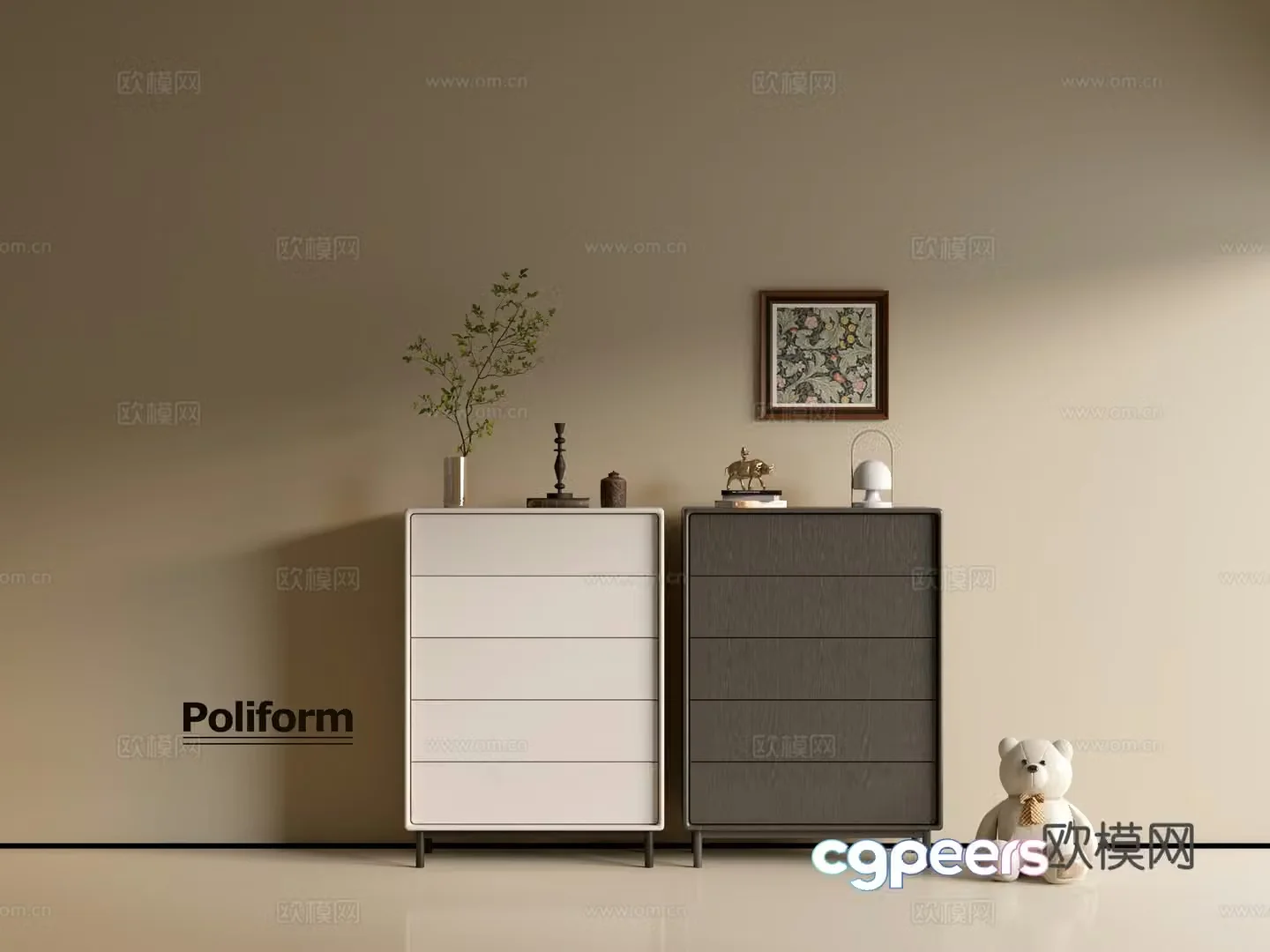 Modern black cabinet cream cabinet ins wind side cabinet chest cabinet low cabinet whole cabinet side cabinet 3d model