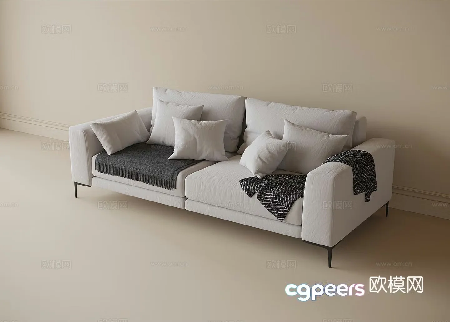 Modern double sofa fabric sofa 3d model