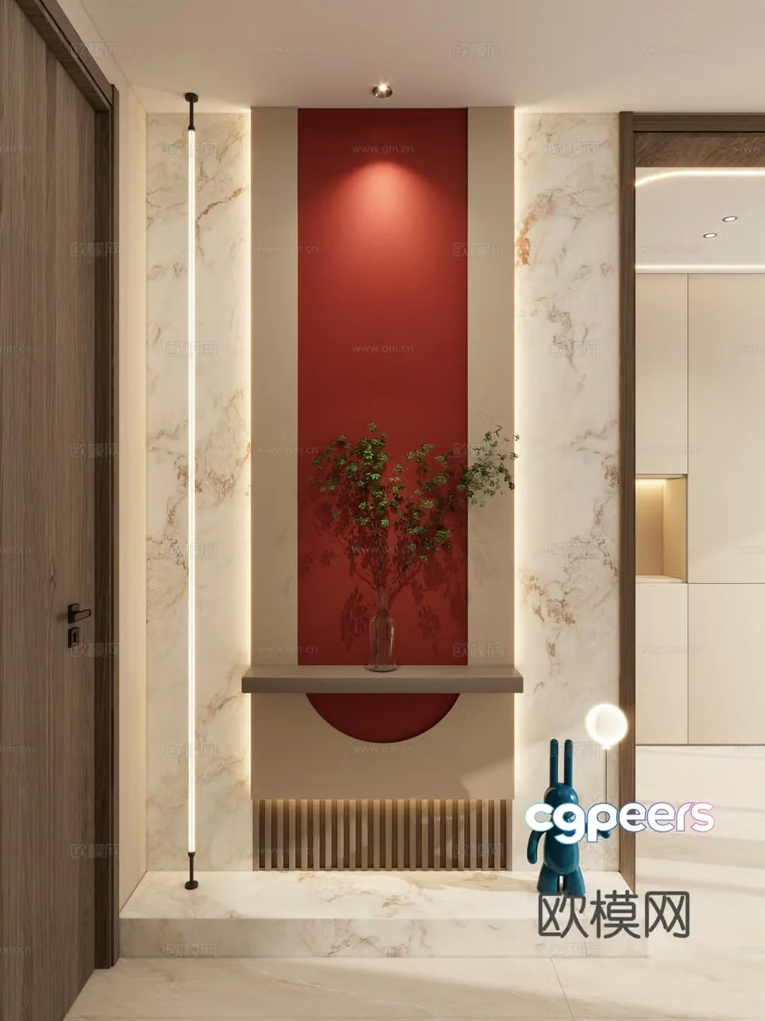 New Chinese style medieval style rock slab Hermes orange skylight sculpture home partition entrance hall 3D model