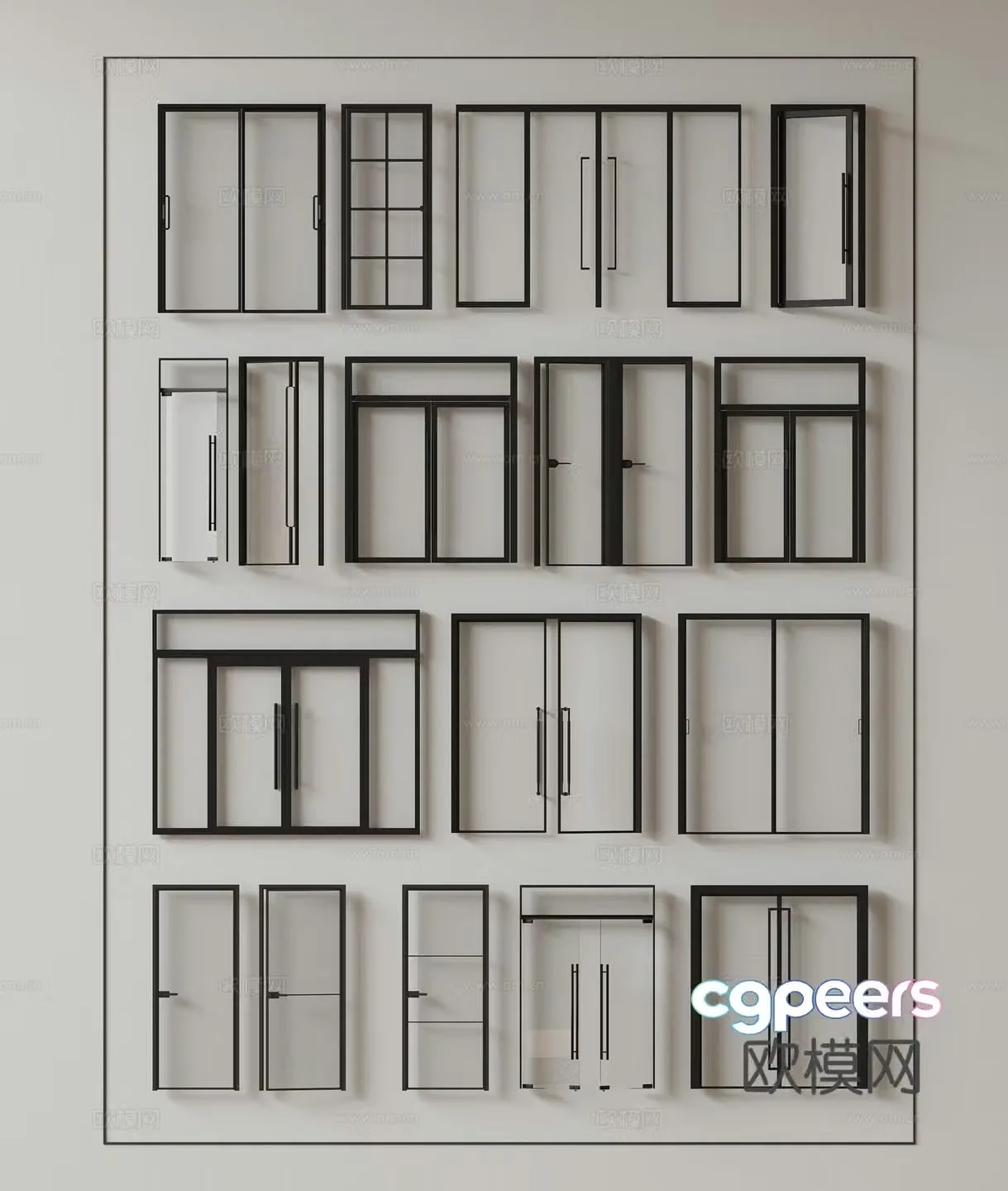 Modern glass door Floor-to-ceiling glass doors Glass doors and windows Double opening entrance doors Sliding doors Door connection 3D model