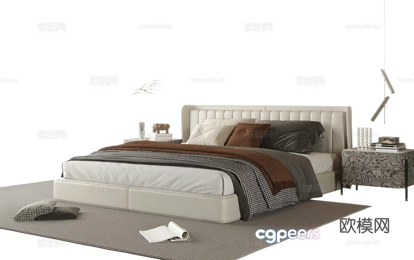 Modern double bed nightstand 3d model