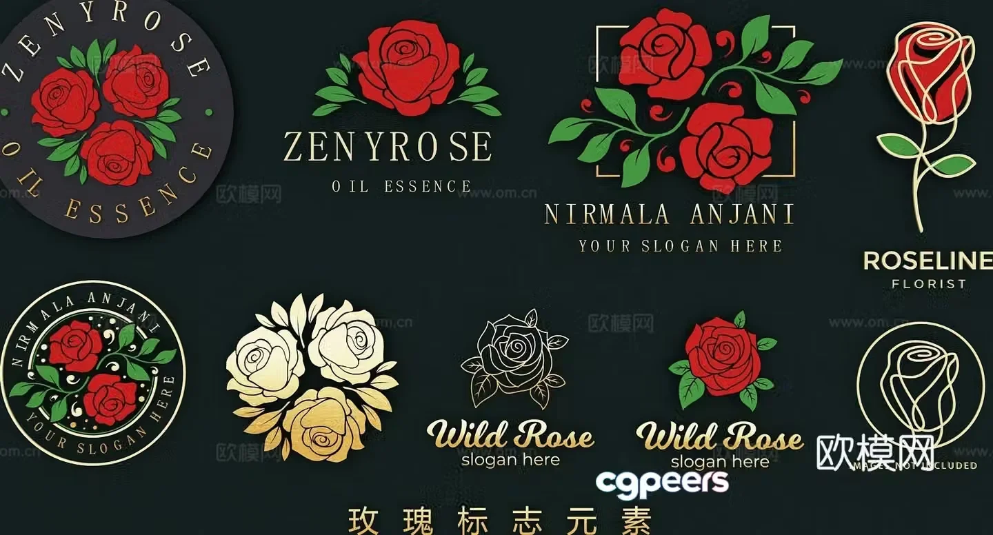 Flower icon rose flower element logo wall decoration 3d model