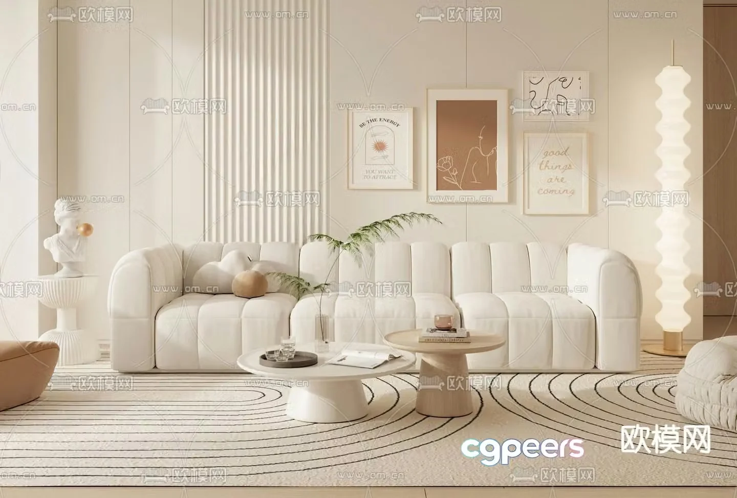 Cream style sofa multi-person sofa 3d model