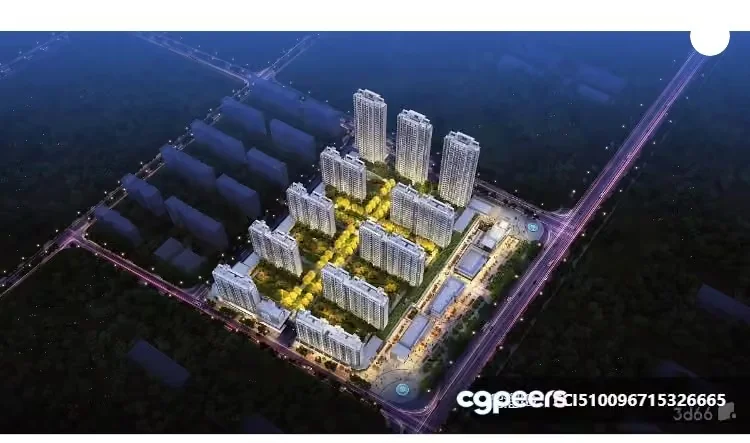 The Main Subject Is A Cityscape At Night Featuring A Large Building Complex 3D Model – 9325 – VRAY Render