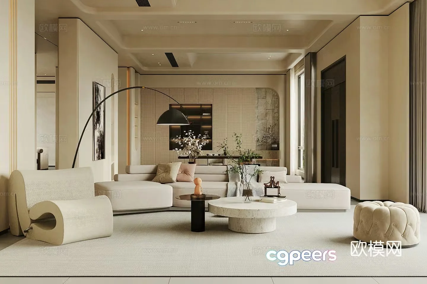 Modern home living room retro style living room medieval style living room sofa and coffee table combination large flat layer 3D model