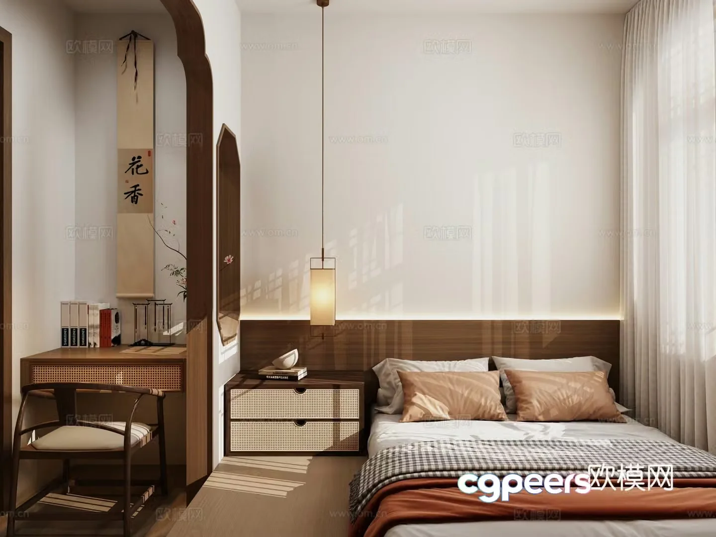 New Chinese style bedroom retro bedroom medieval bedroom tatami bedroom 3d model