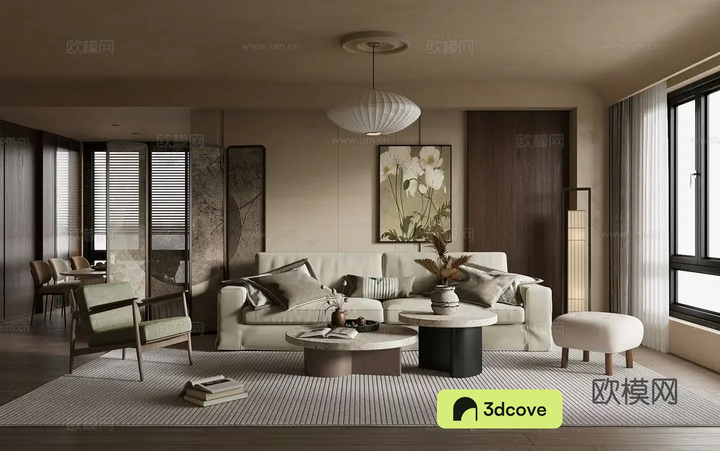 Medium-old home living room small living room sofa and coffee table combination single leisure chair 3D model