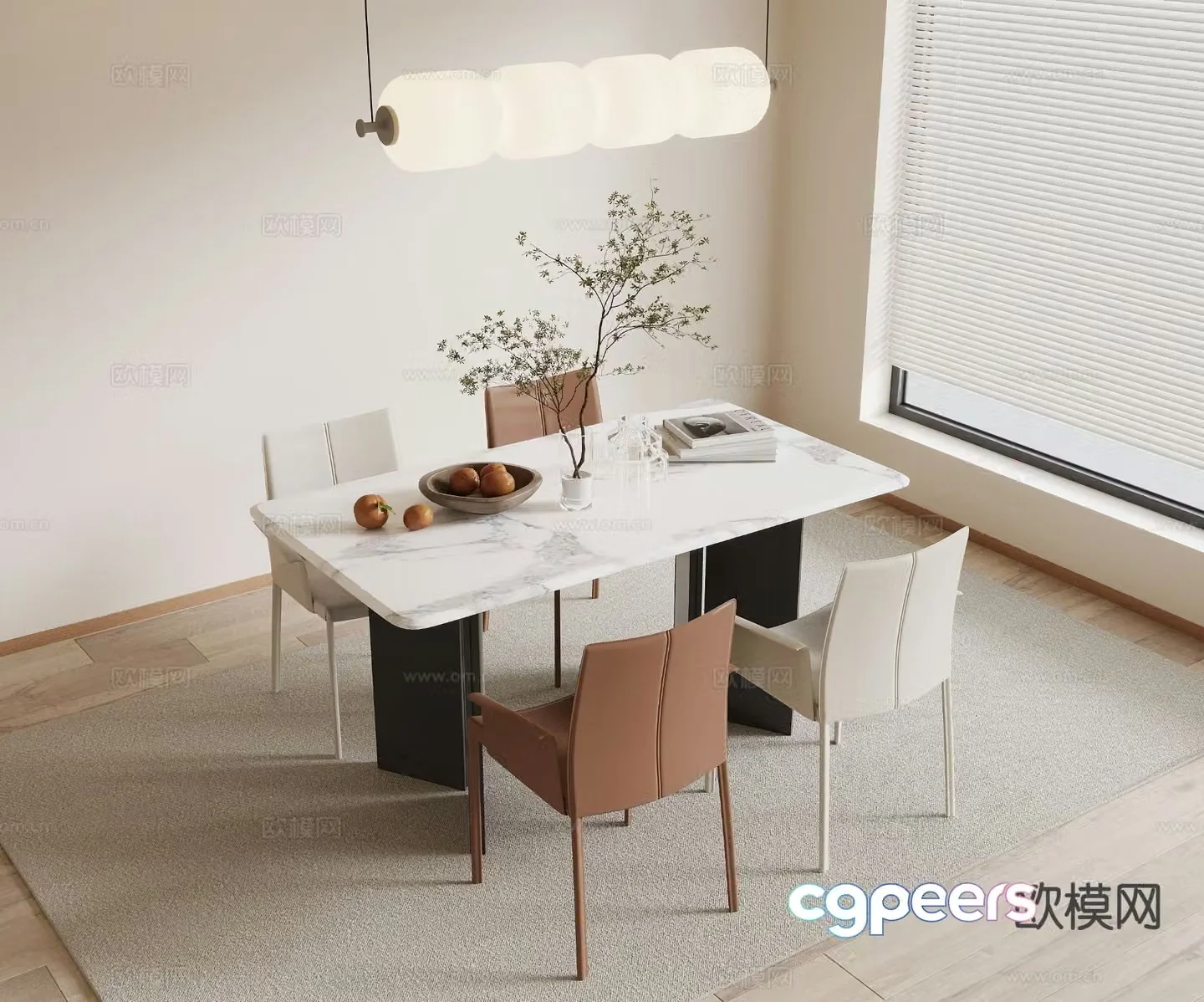 Modern marble dining table and chairs 3d model