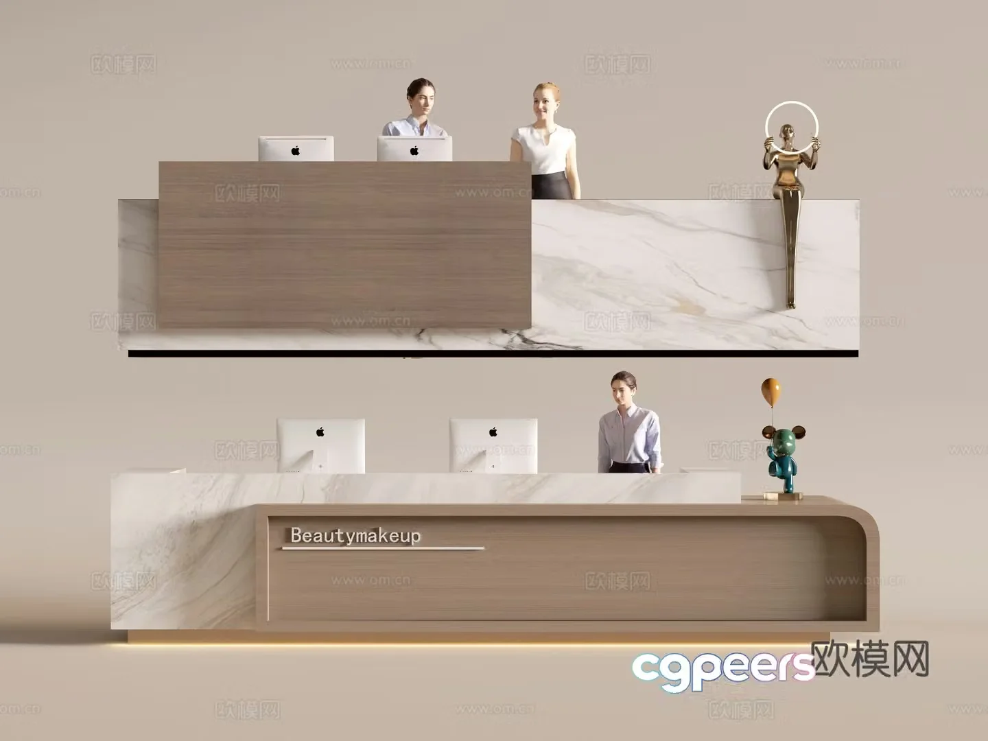 Modern company front desk reception area bar reception desk service desk combination 3D model