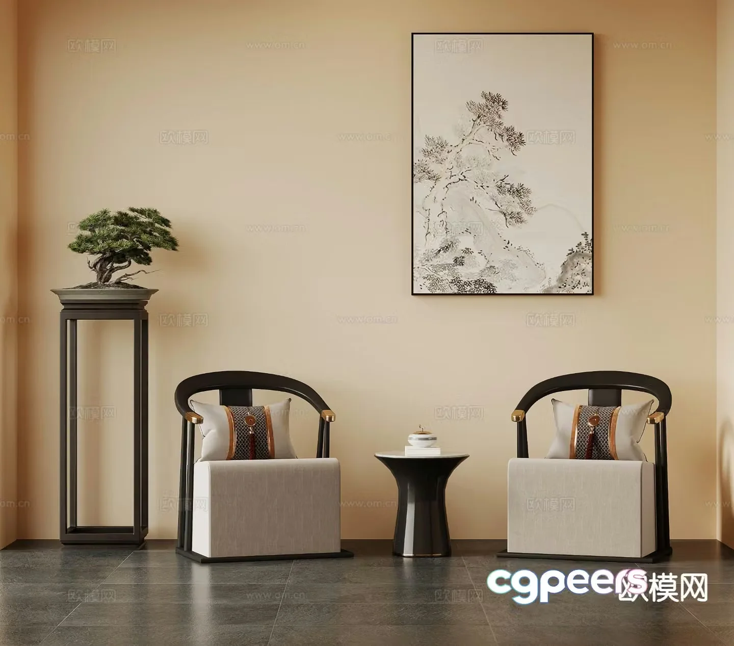 New Chinese casual sofa single sofa 3D model