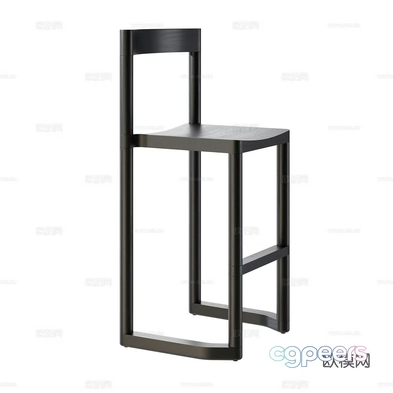 Resident Minimalist Bar Chair Nordic Bar Chair Log Bar Chair Black Wood Bar Chair 3D Model