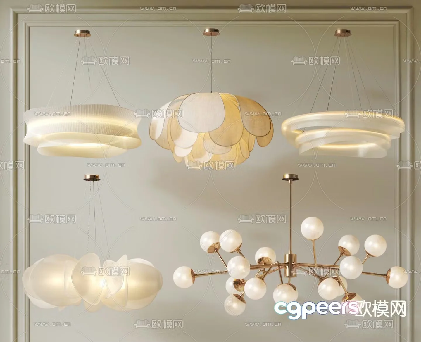 Cream style chandelier art chandelier petal chandelier multi-head 3d model