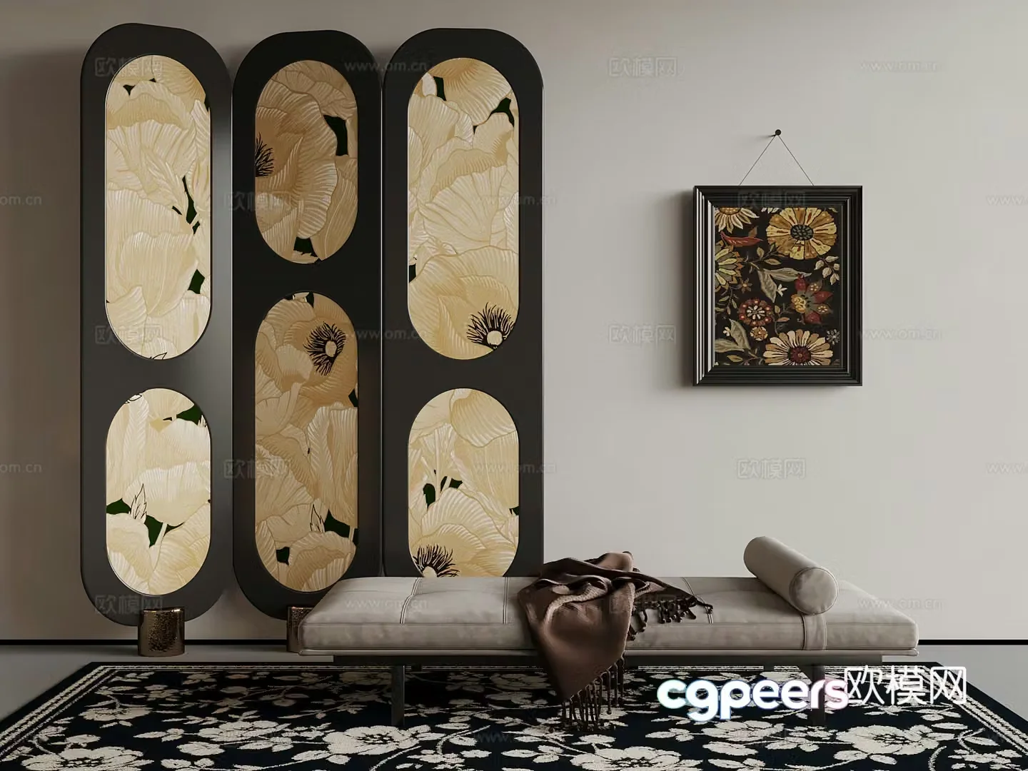 29 French screen partition shoe replacement stool 3D model of hanging painting