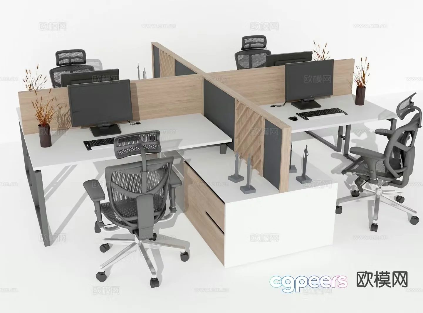 Office desk and chair work station staff table 3d model