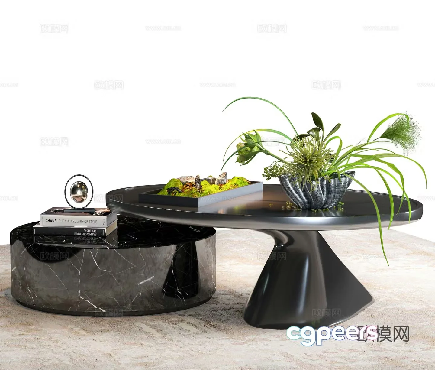 Modern coffee table Italian coffee table Coffee table Marble coffee table Metal coffee table Mother and child coffee table Green 3D model