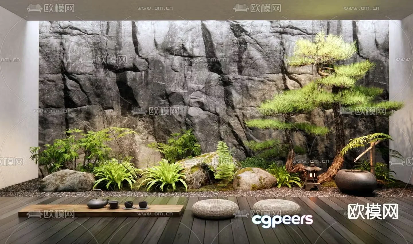 Indoor landscape dry landscape plant pile 3d model