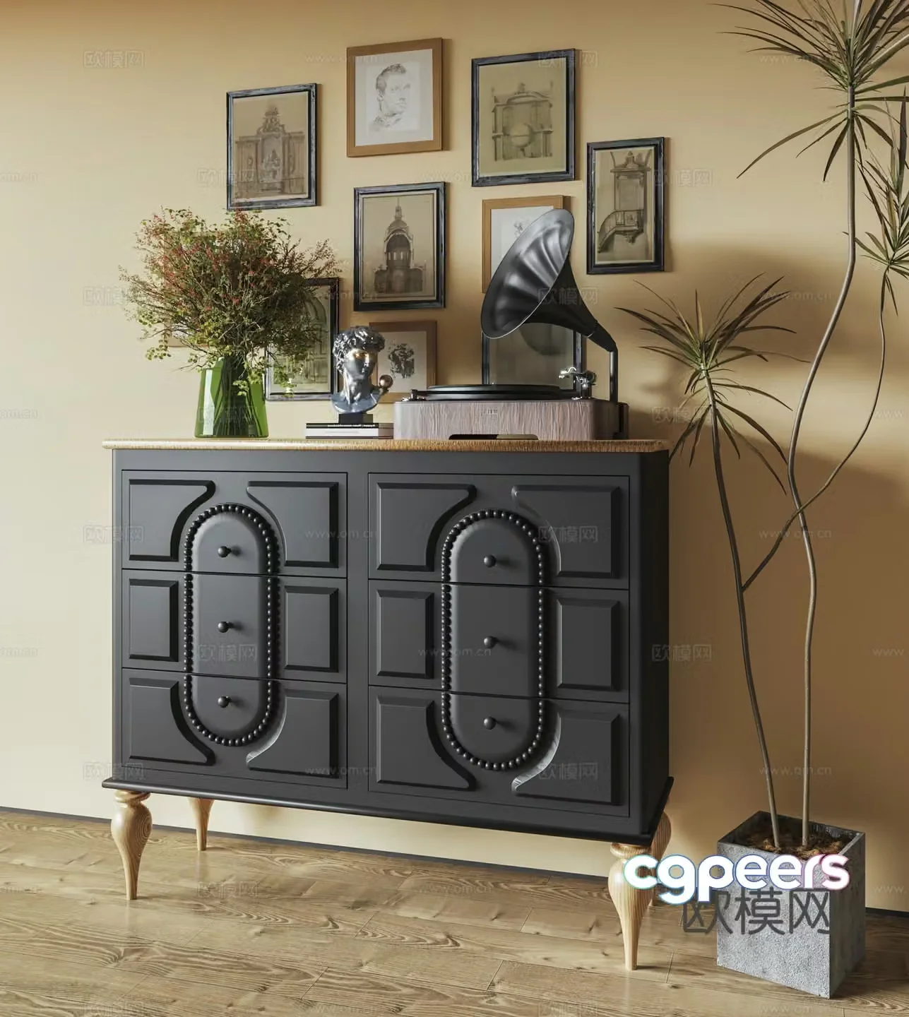 Medieval style chest of drawers 3D model