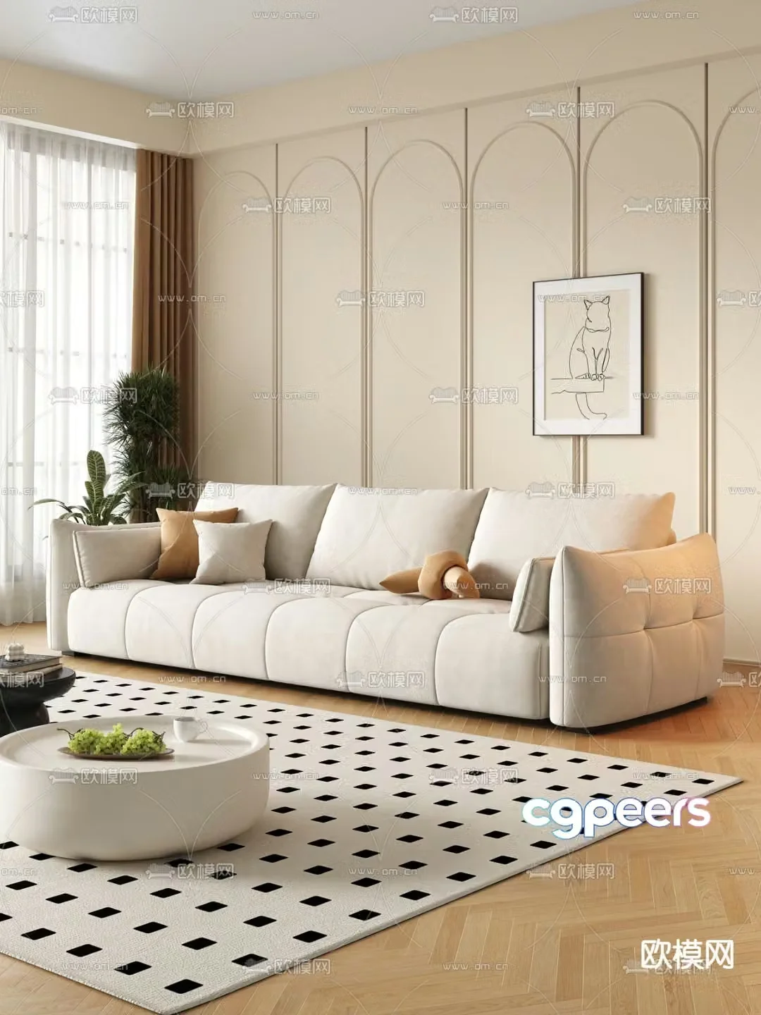 Modern three-seat sofa 3d model