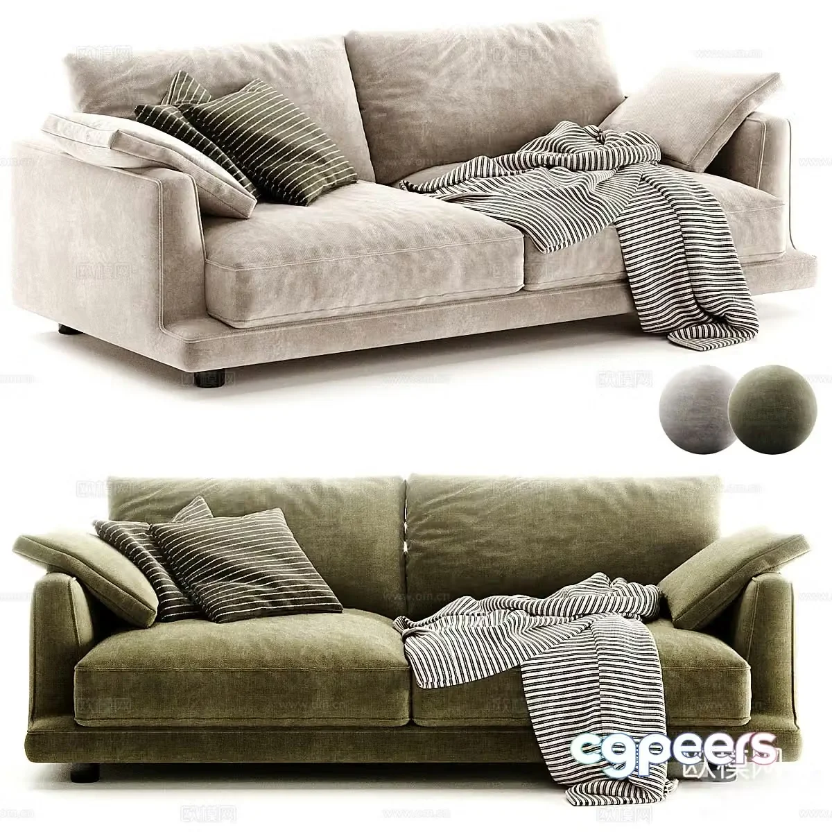 Modern Italian light luxury fabric double casual sofa 3D model