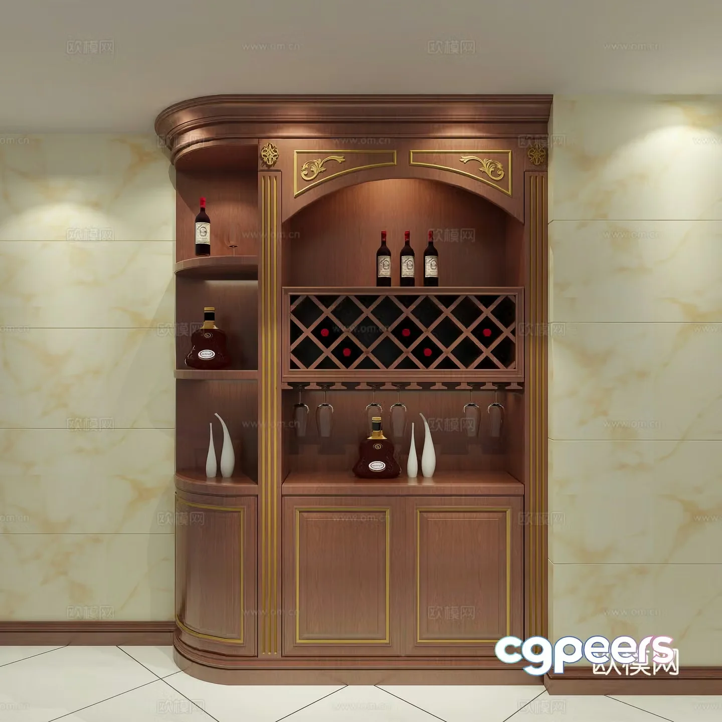 European classical wine cabinet European wine cabinet wine grid wine red wine cabinet 3d model