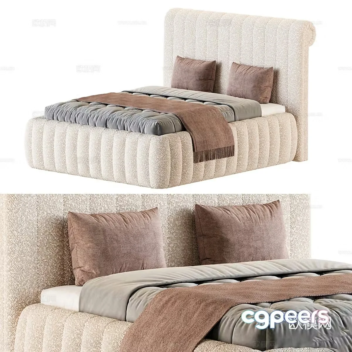Modern Cream Style Casa Padrino Fabric Double Bed 3D Model