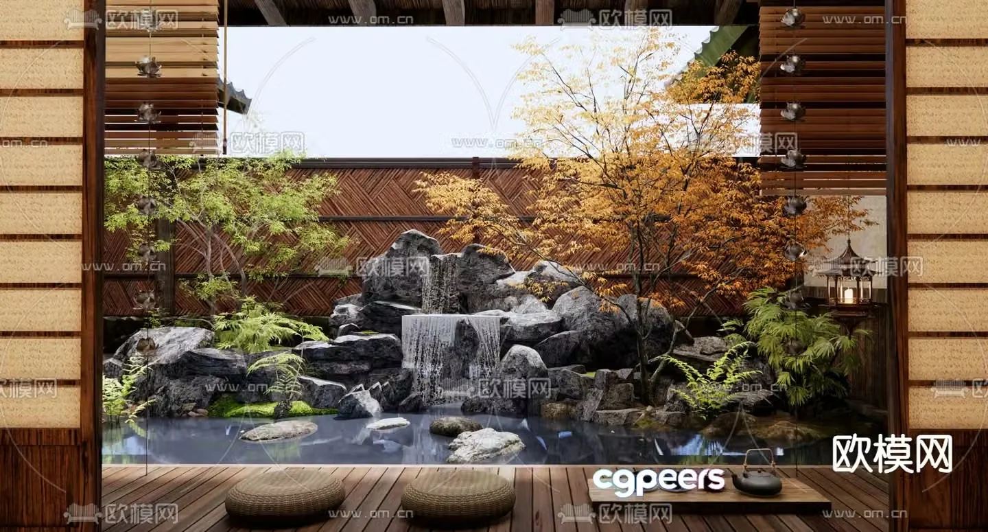 Rockery waterscape courtyard plant landscape 3d model