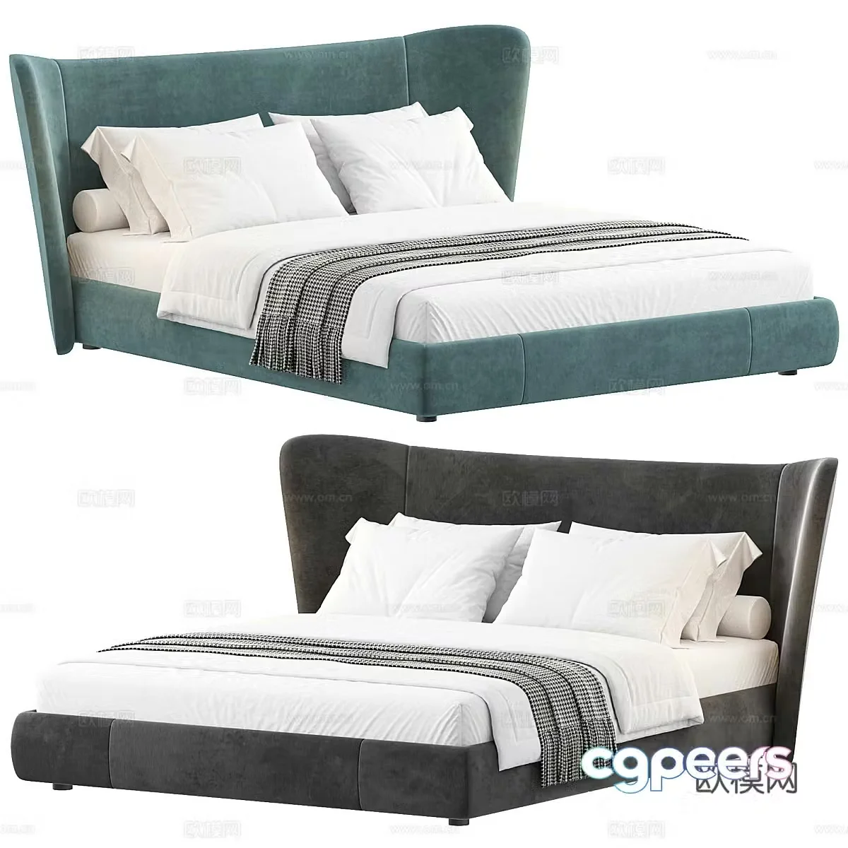 Modern Cream Cuddle Fabric Double Bed 3D Model