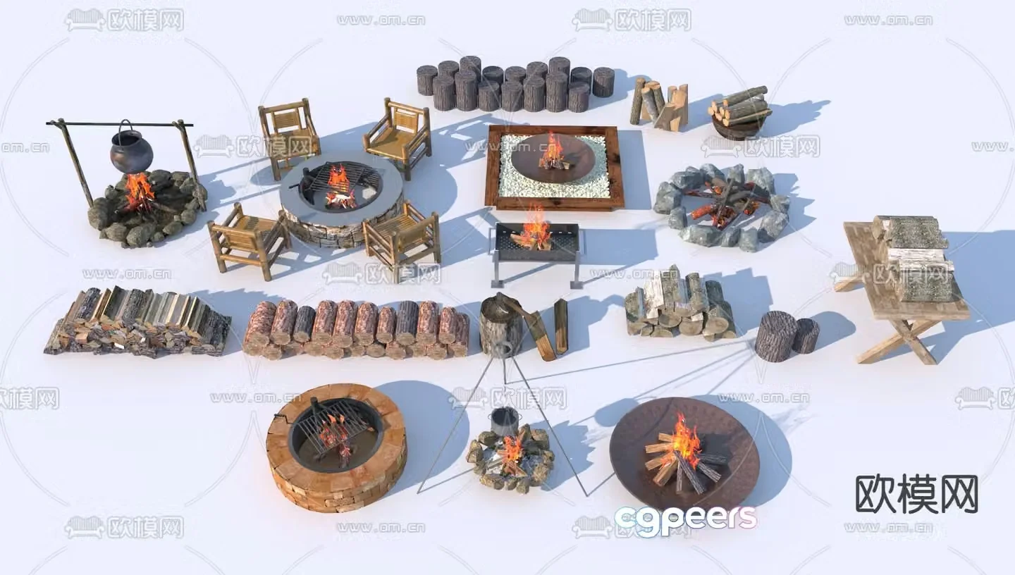 Camping campfire pile firewood pile 3d model