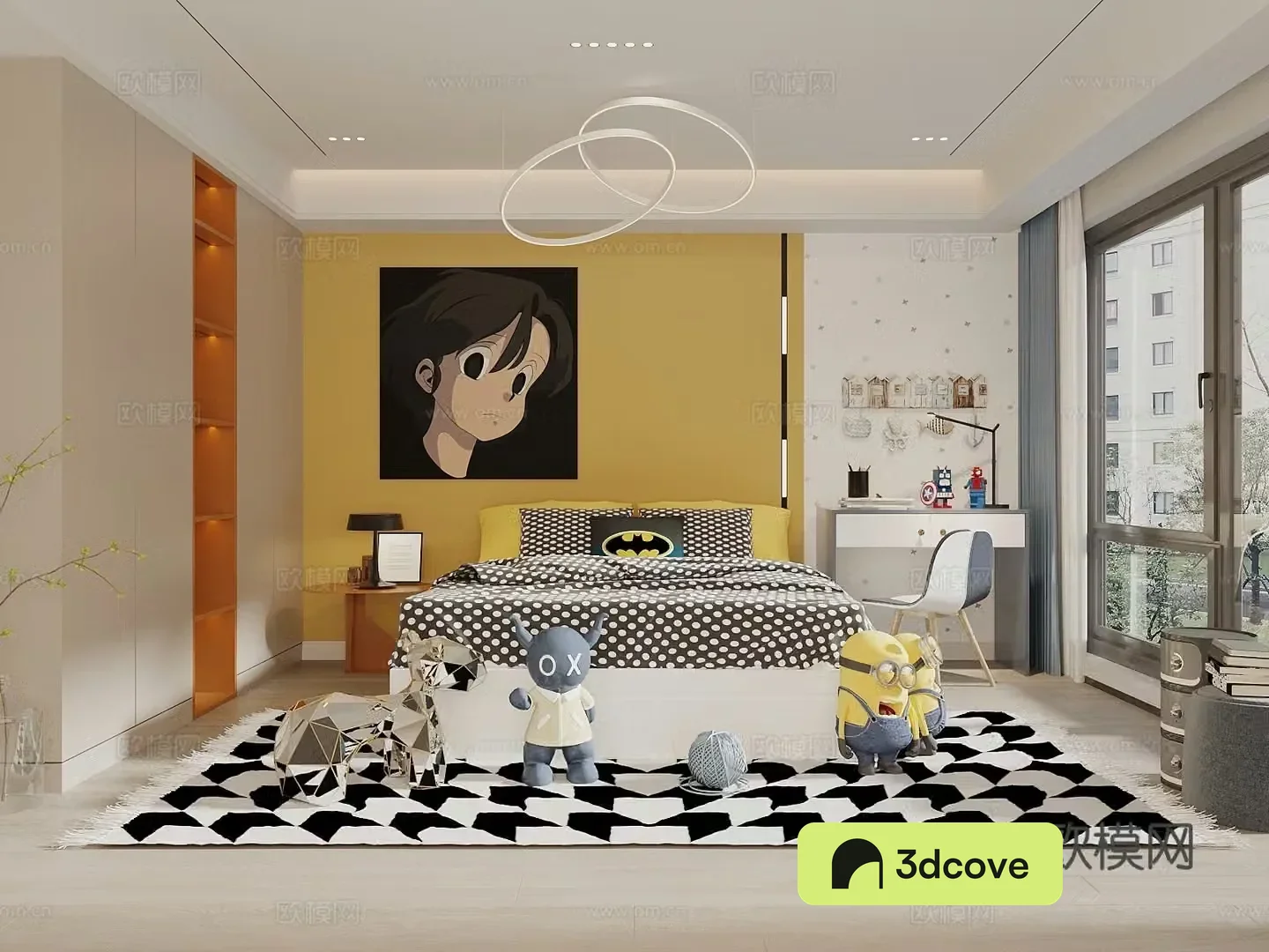 Modern boys and children’s room children’s bed study table and chair combination wardrobe chandeliers paintings toys