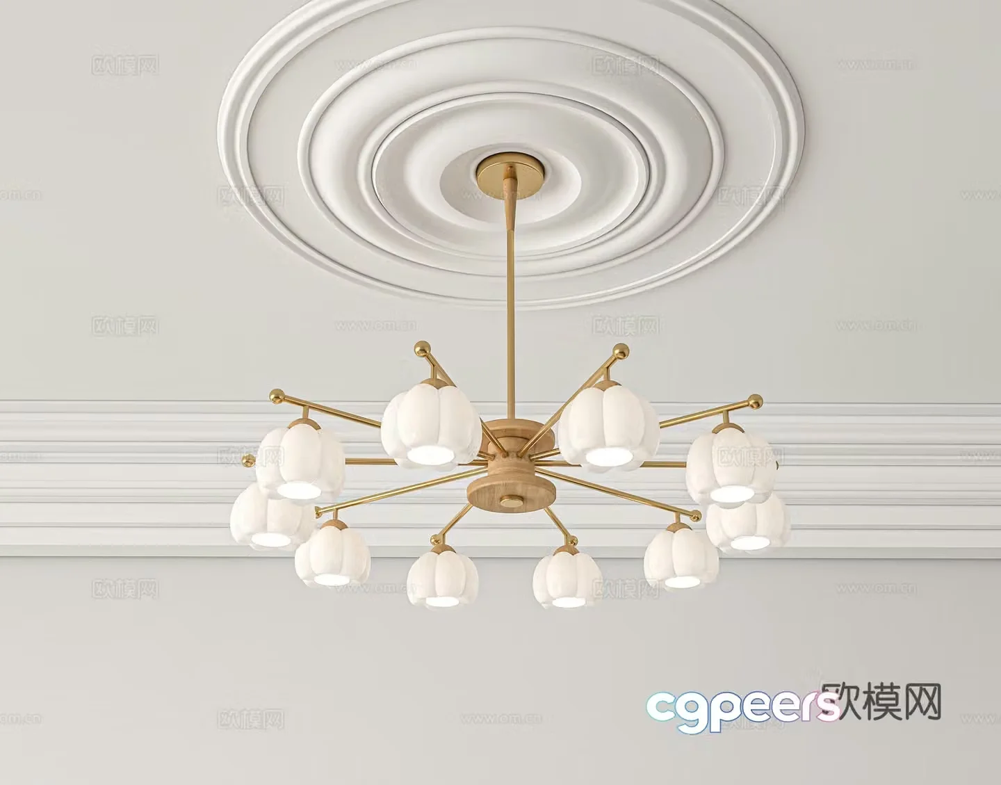 Log Cream Wind Chandelier 3d Model
