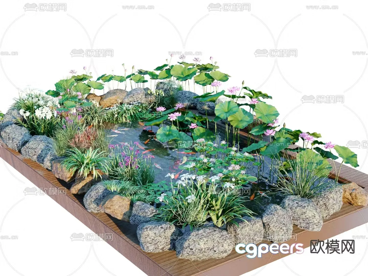 New Chinese style lotus pond koi pond 3d model