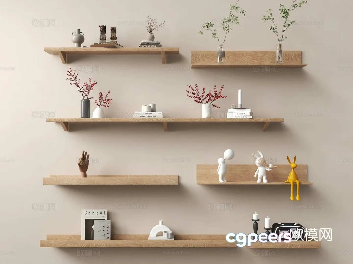 Modern shelf Layer bookshelf Solid wood shelf Modern magazine Figures Ornaments Decorative 3D model