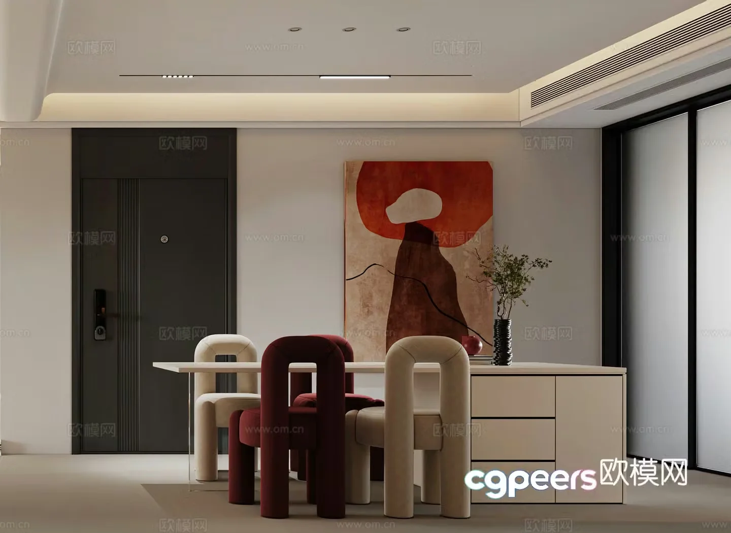 Modern restaurant Light luxury restaurant Cream restaurant Entrance door Island dining table Simple 3D model