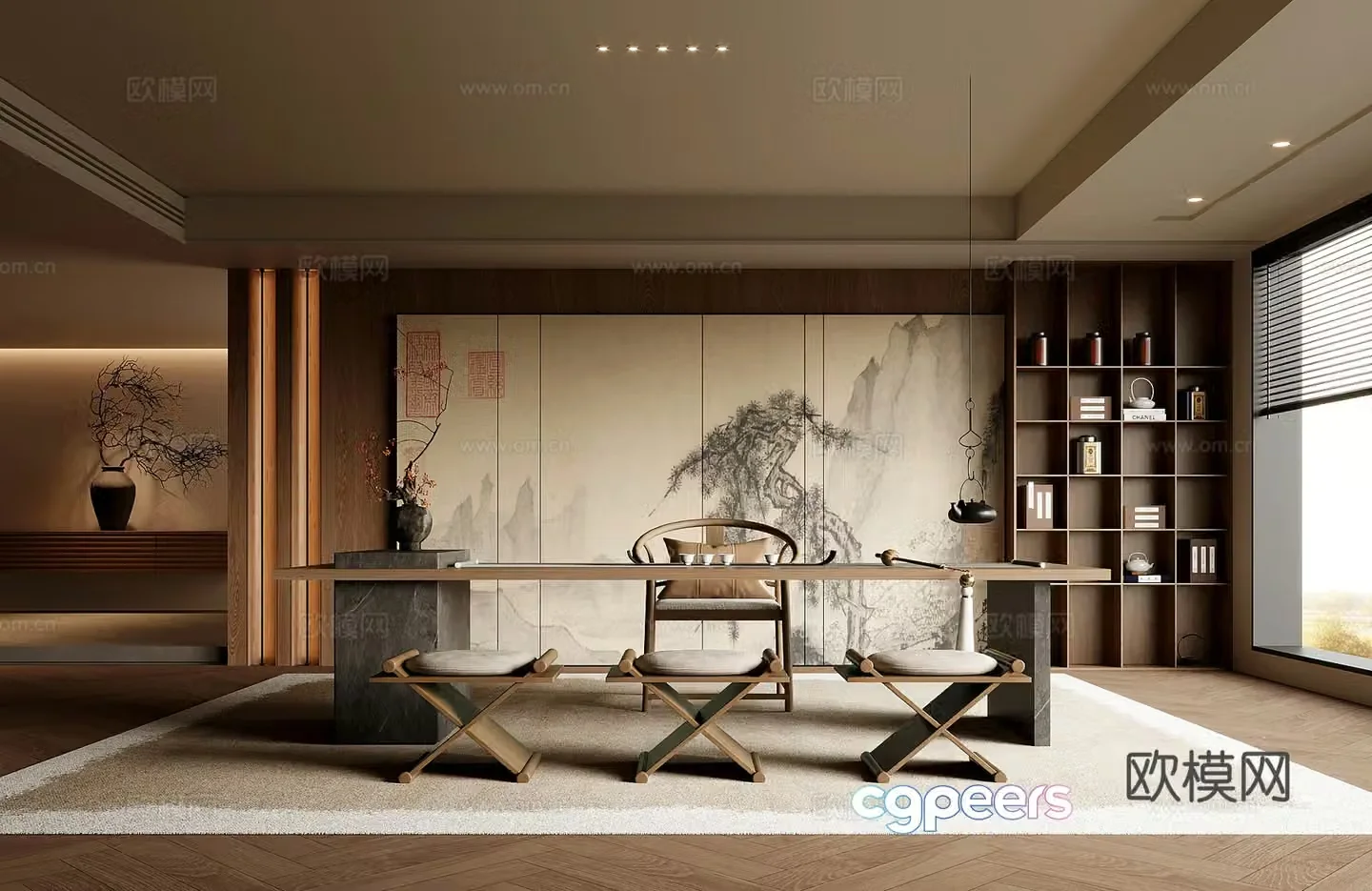 Tea room New Chinese style tea room Tea table and chair combination Tea table 3D model