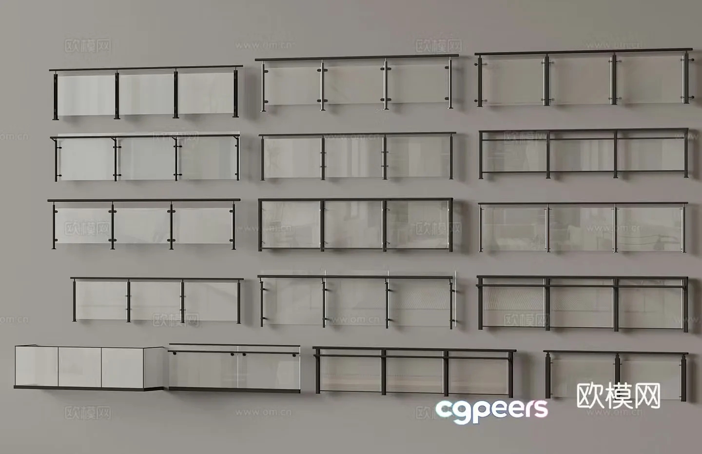 Modern glass railing handrail 3d model