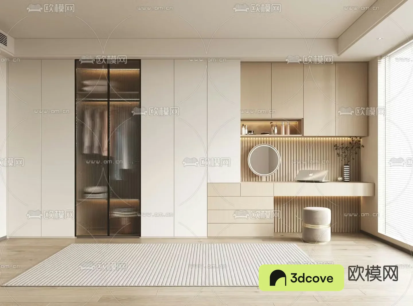Cream style wardrobe integrated cabinet