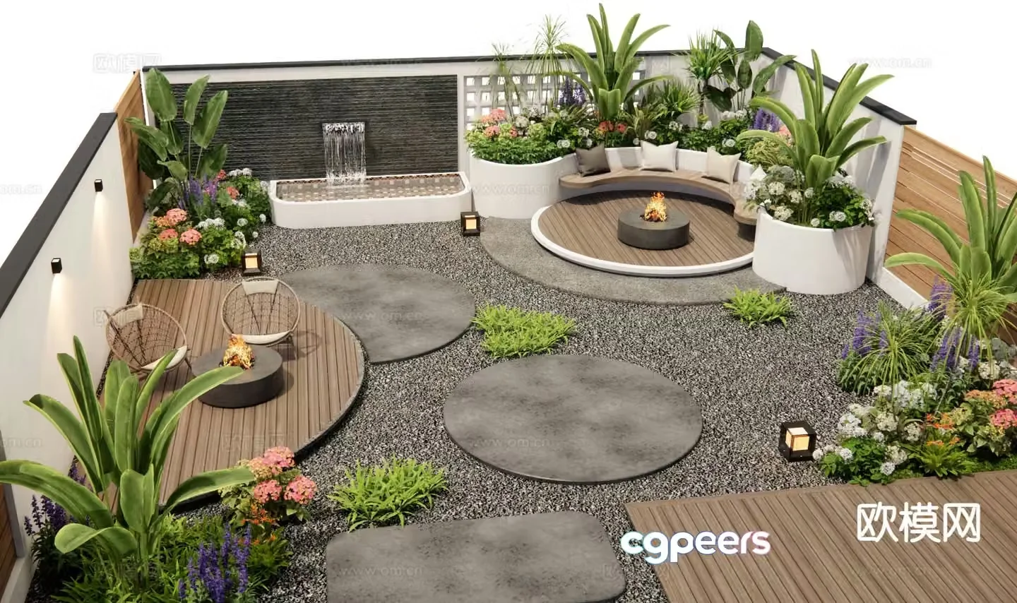 Modern roof garden courtyard landscape 3d model