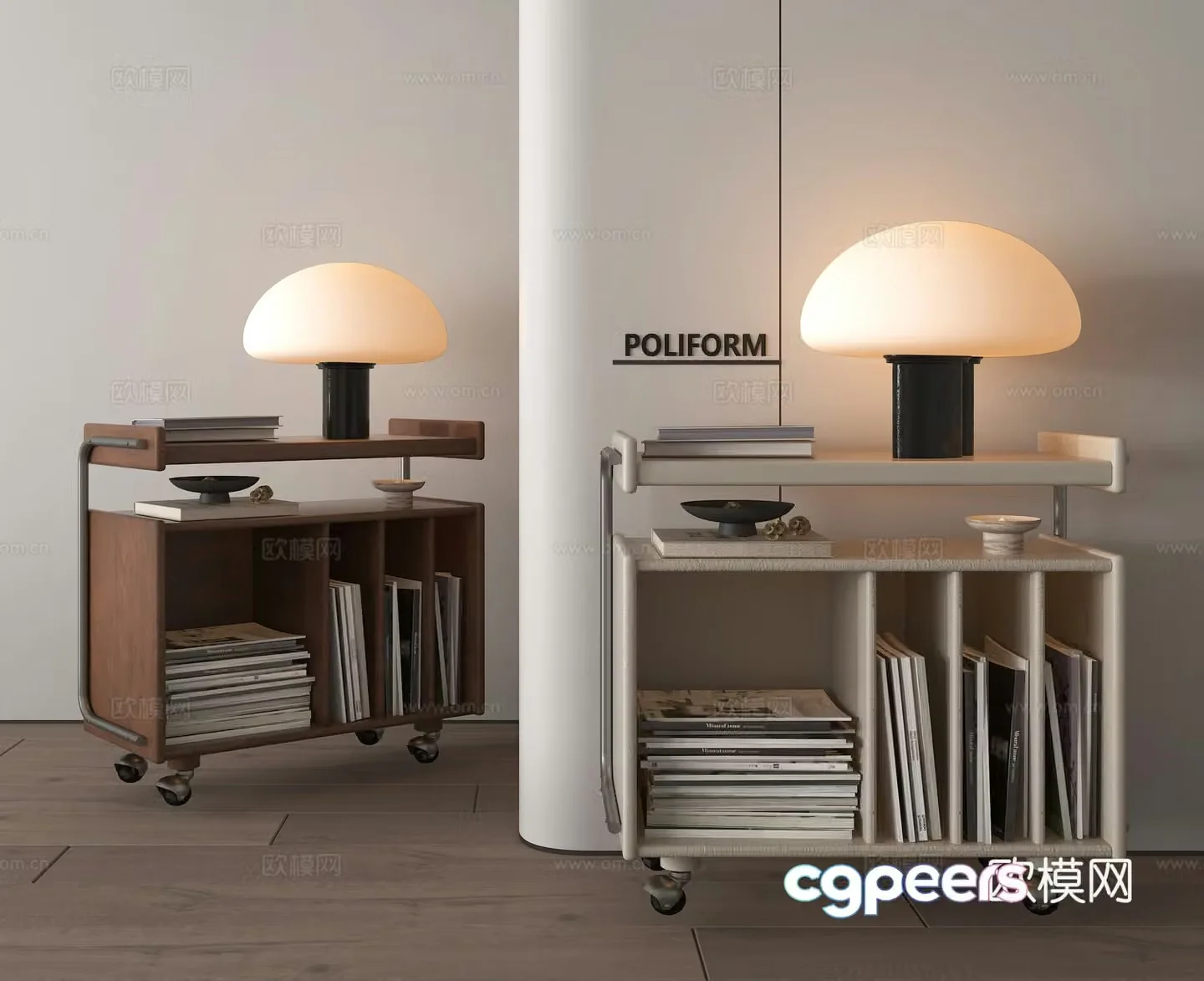 Moving side table corner table bookshelf table lamp 3d model