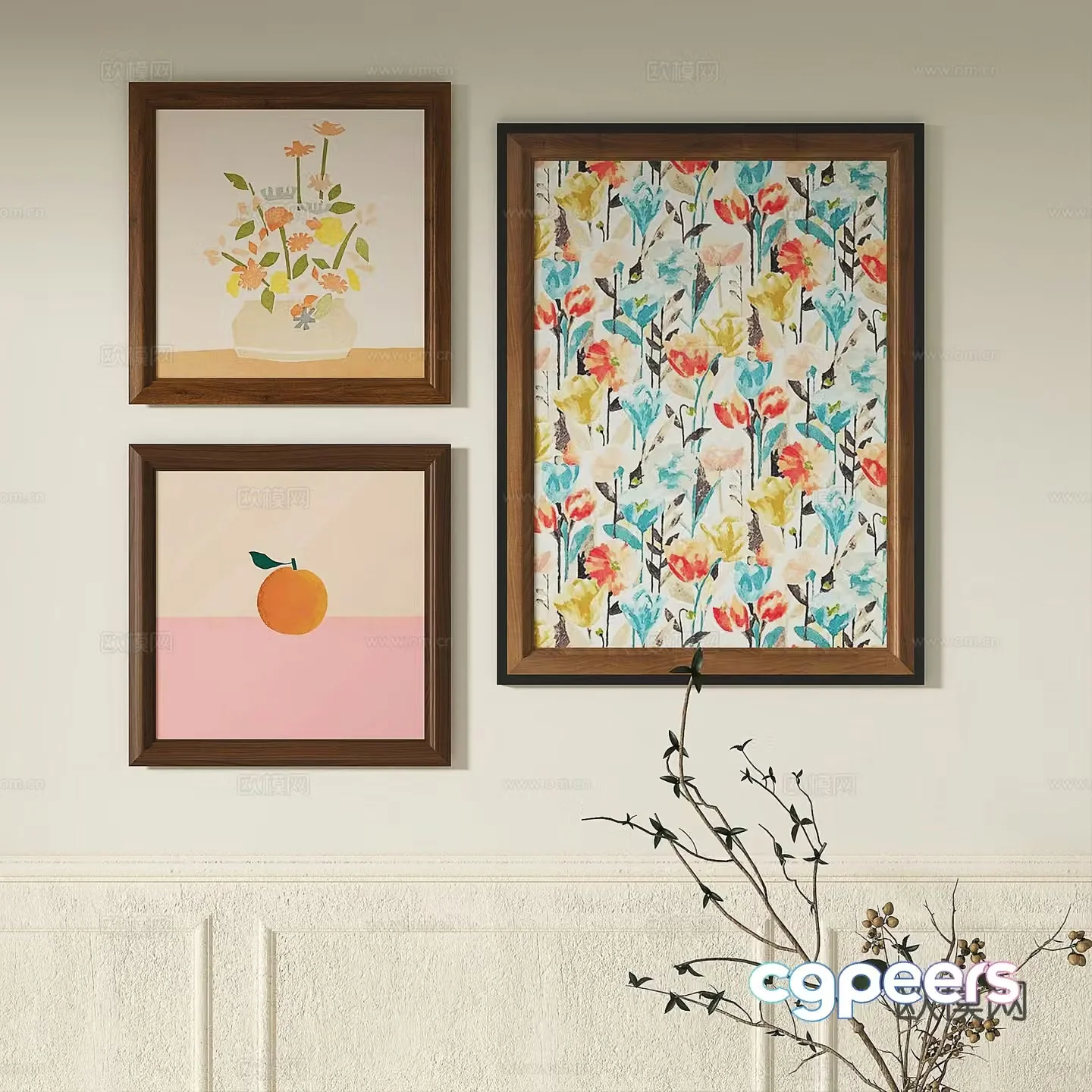 French retro abstract light luxury simple modern medieval decorative painting 3d model