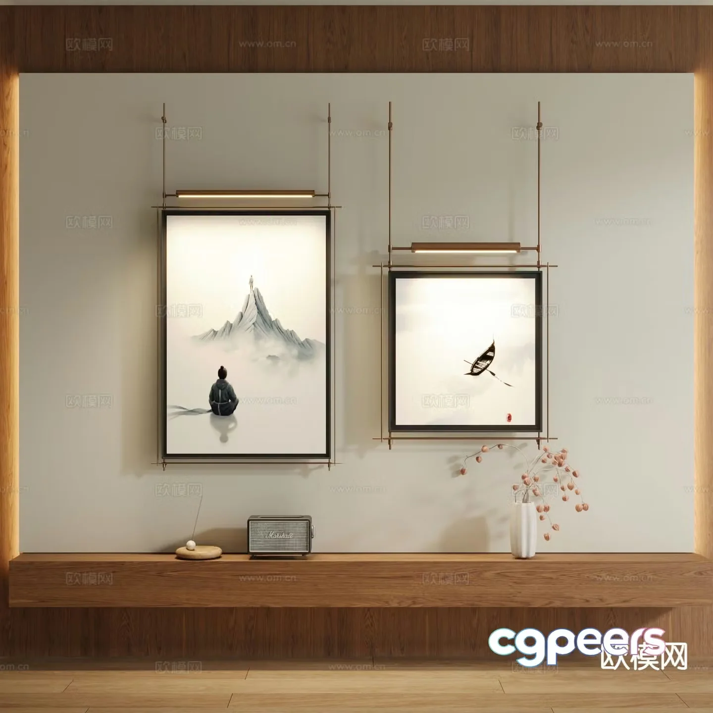 New Chinese style decorative painting landscape painting hanging painting 3D model