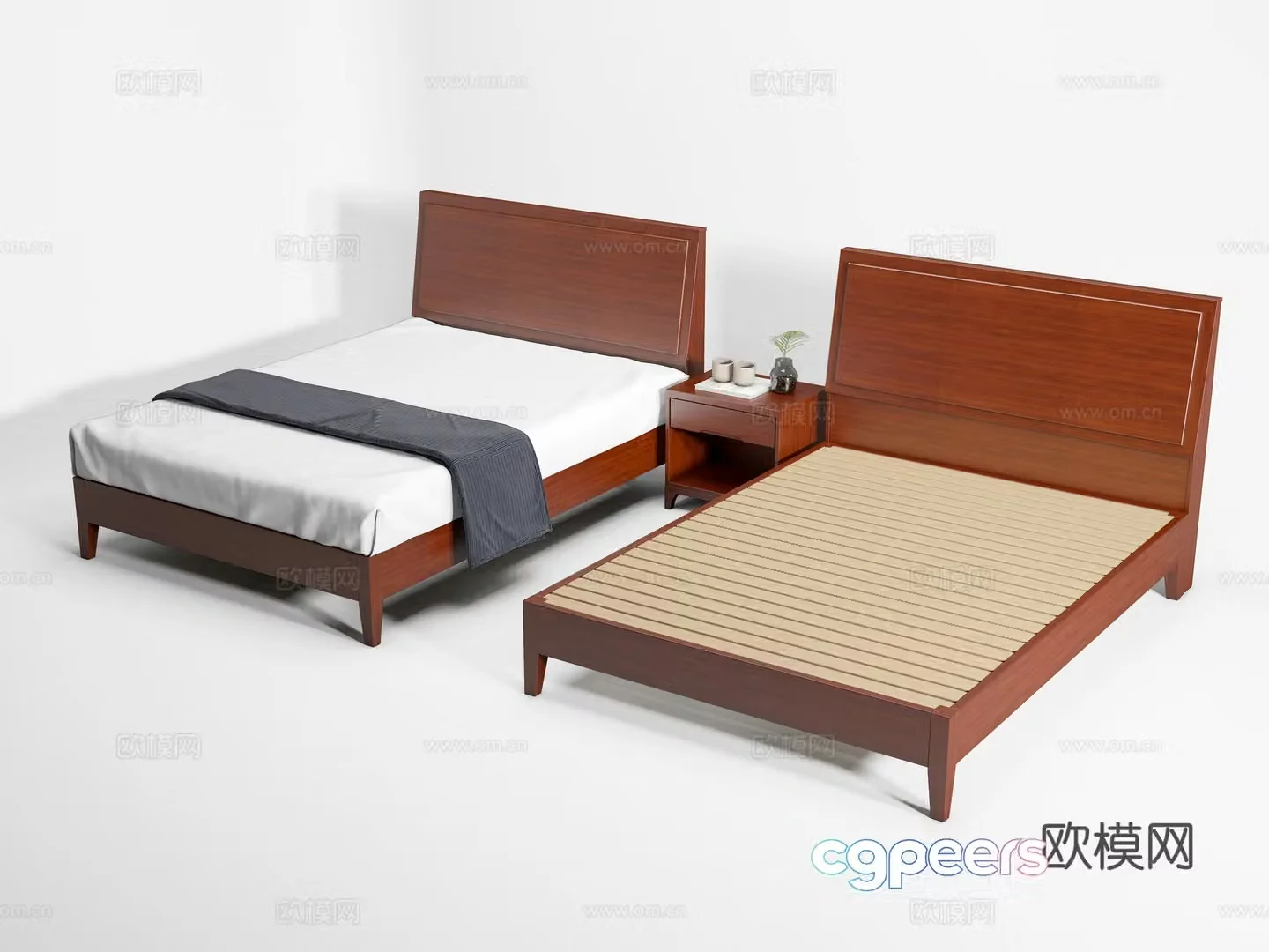 Modern single bed Hotel single bed Simmons bed B&B solid wood single bed Bed and breakfast bedside table 3D model