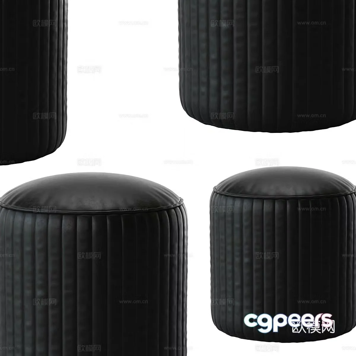 Modern simple stool low stool simple stool black leather sofa stool 3D model