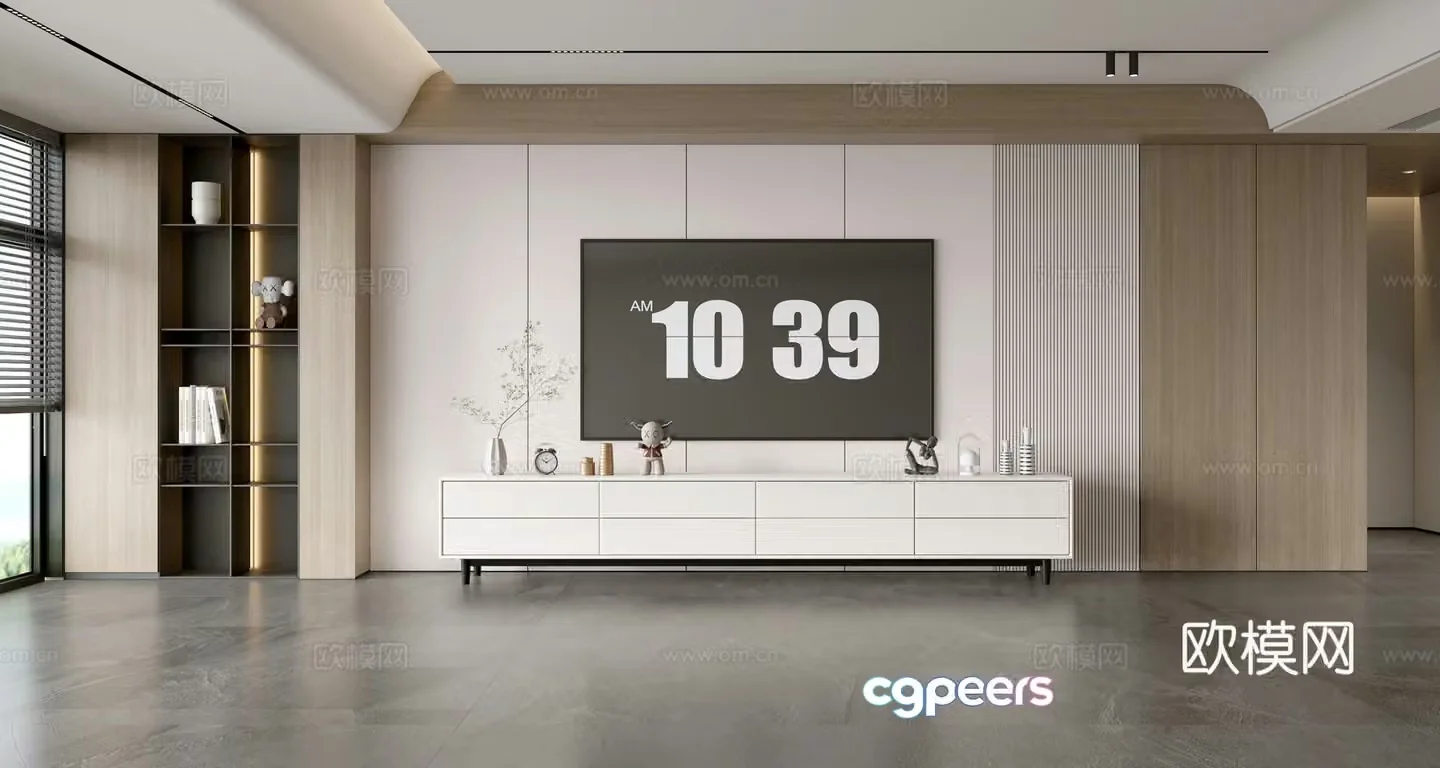 Modern simple living room light luxury TV background wall TV set full wall TV cabinet TV cabinet combination 3D model