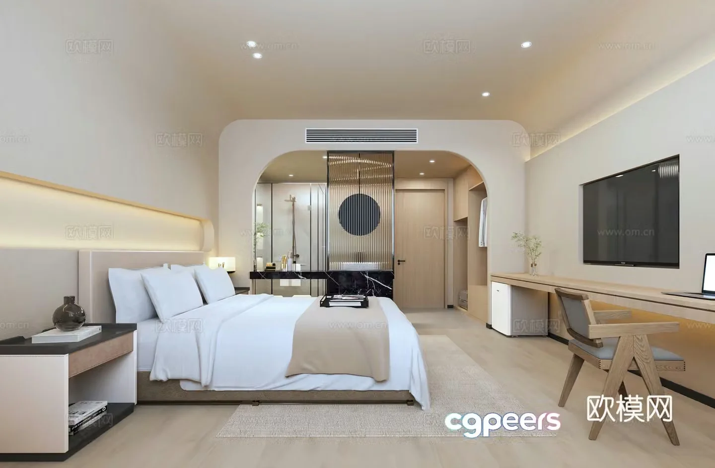 Wabi-sabi guest room double bed room B&B guest room 3D model