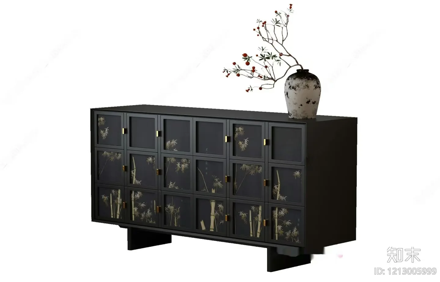 A Dark Gray Cabinet With A Vase On Top 3D Model – 3292 – VRAY Render