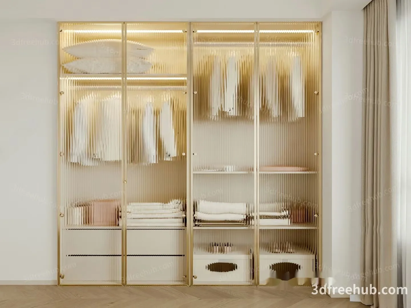Gold Wardrobe With Shelves 3D Model – 23623 – VRAY Render