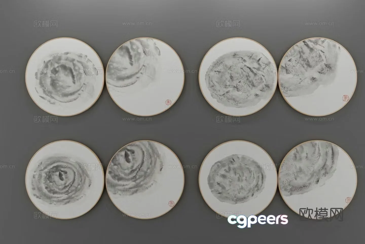 New Chinese style ink painting decorative painting 3D model