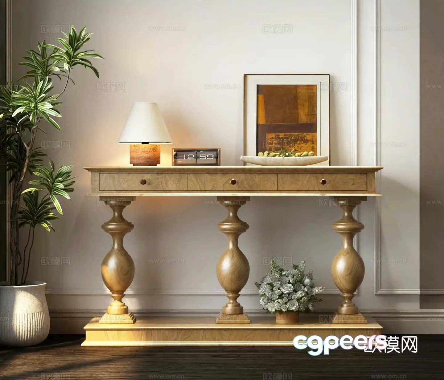 American style end view table 3D model