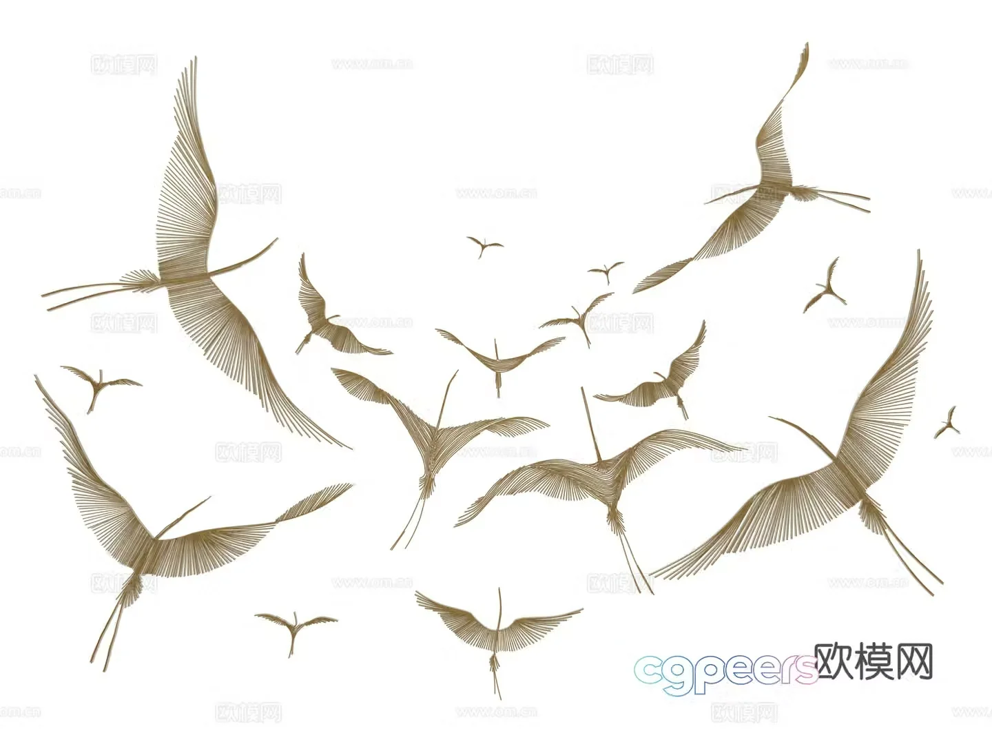 New Chinese style wall decoration metal flying crane wall decoration pendant 3D model