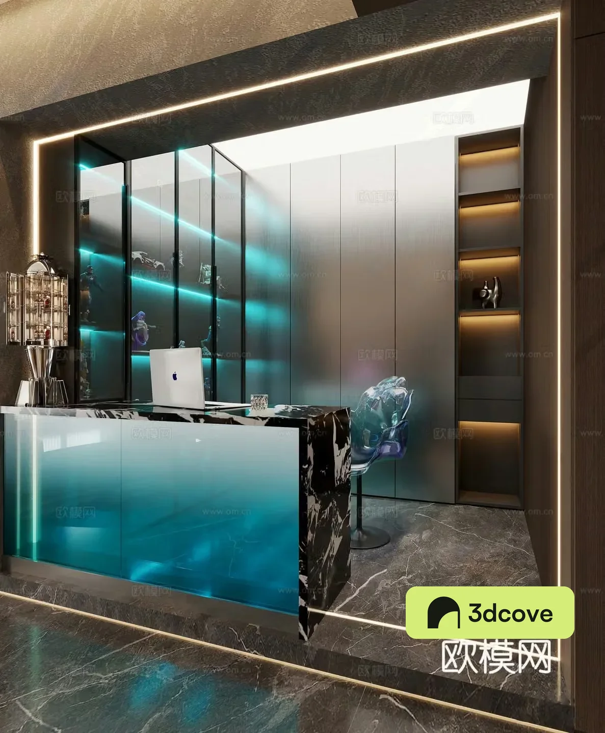 Modern Internet cafe front desk Gradient acrylic figure wall Decorative cabinet Bar chair
